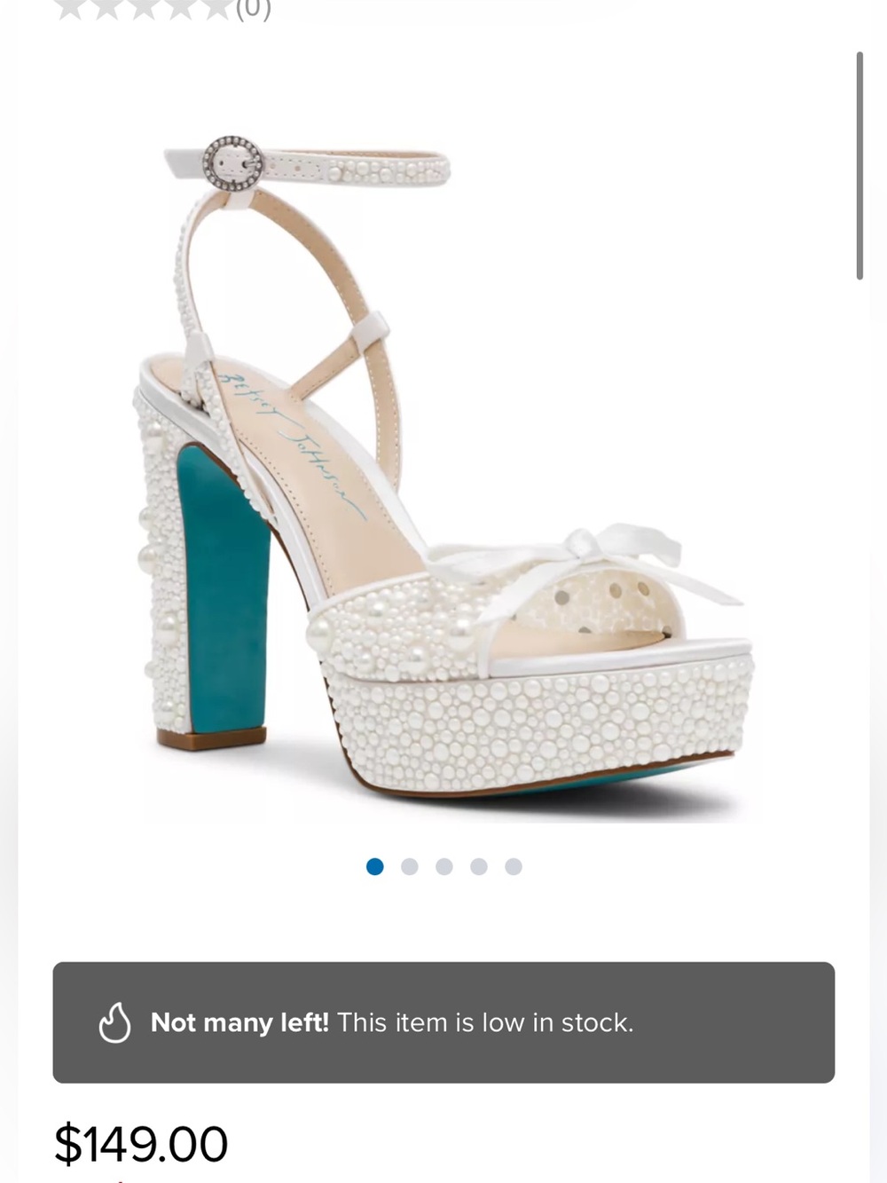 Betsey Johnson White Pearl & Crystal Platform Sandal with Blue Sole